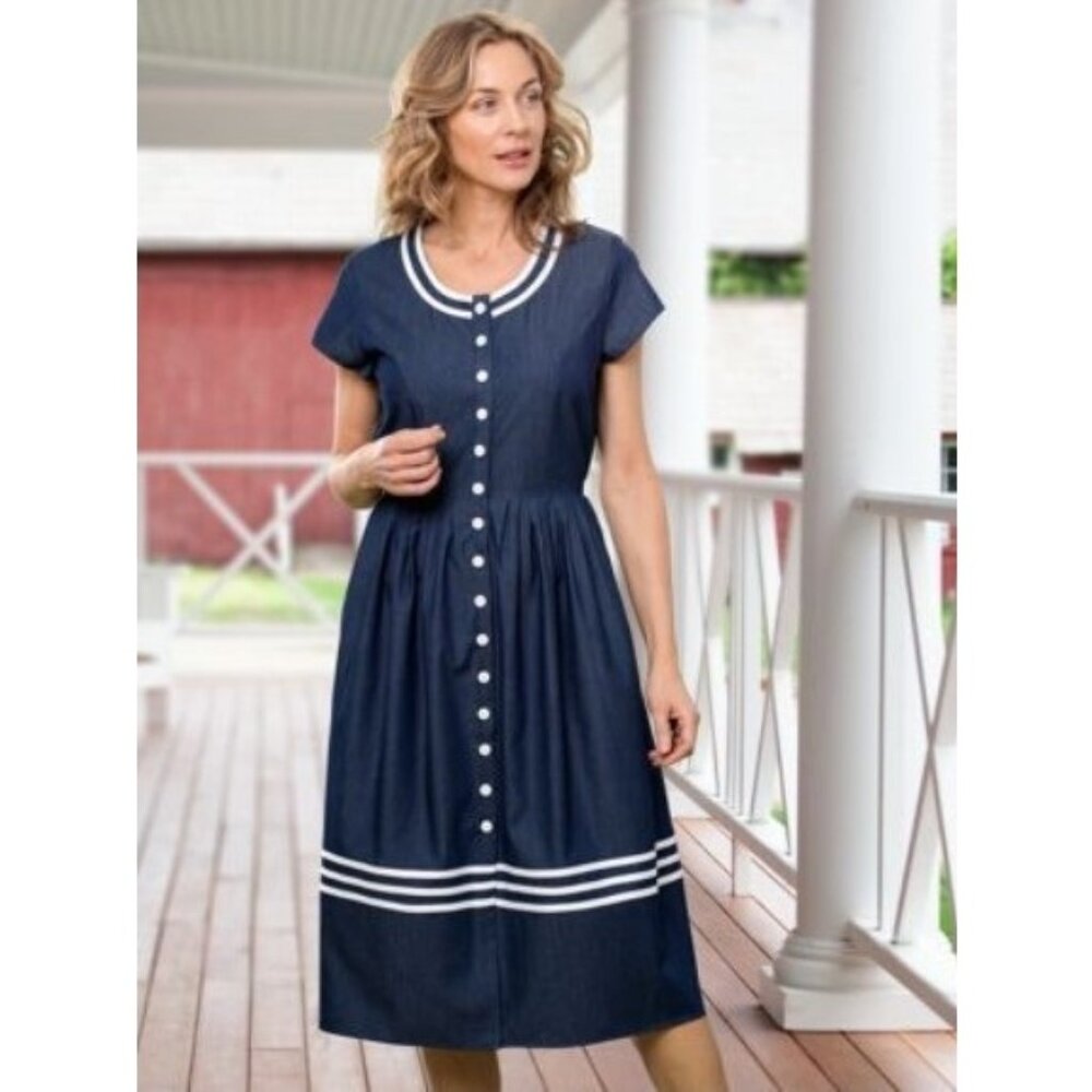 Lanz of Salzburg Bon Voyage Chambray Nautical Sailor Dress Like New Size Large